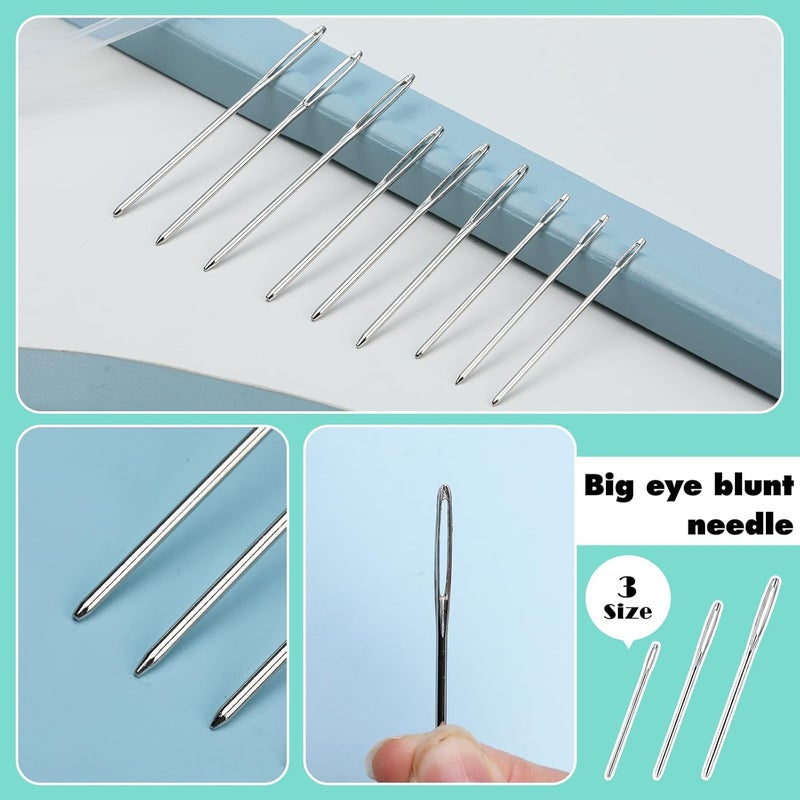 Kogyxe 17 Pcs Steel Sewing Needles Kit, Stainless Steel Sewing Needles with Mix Color Stitch Markers, Weaving Needle Bent Tip Tapestry Needles Darning Knitting Sewing Needles for Knitting Crochet - Image 5